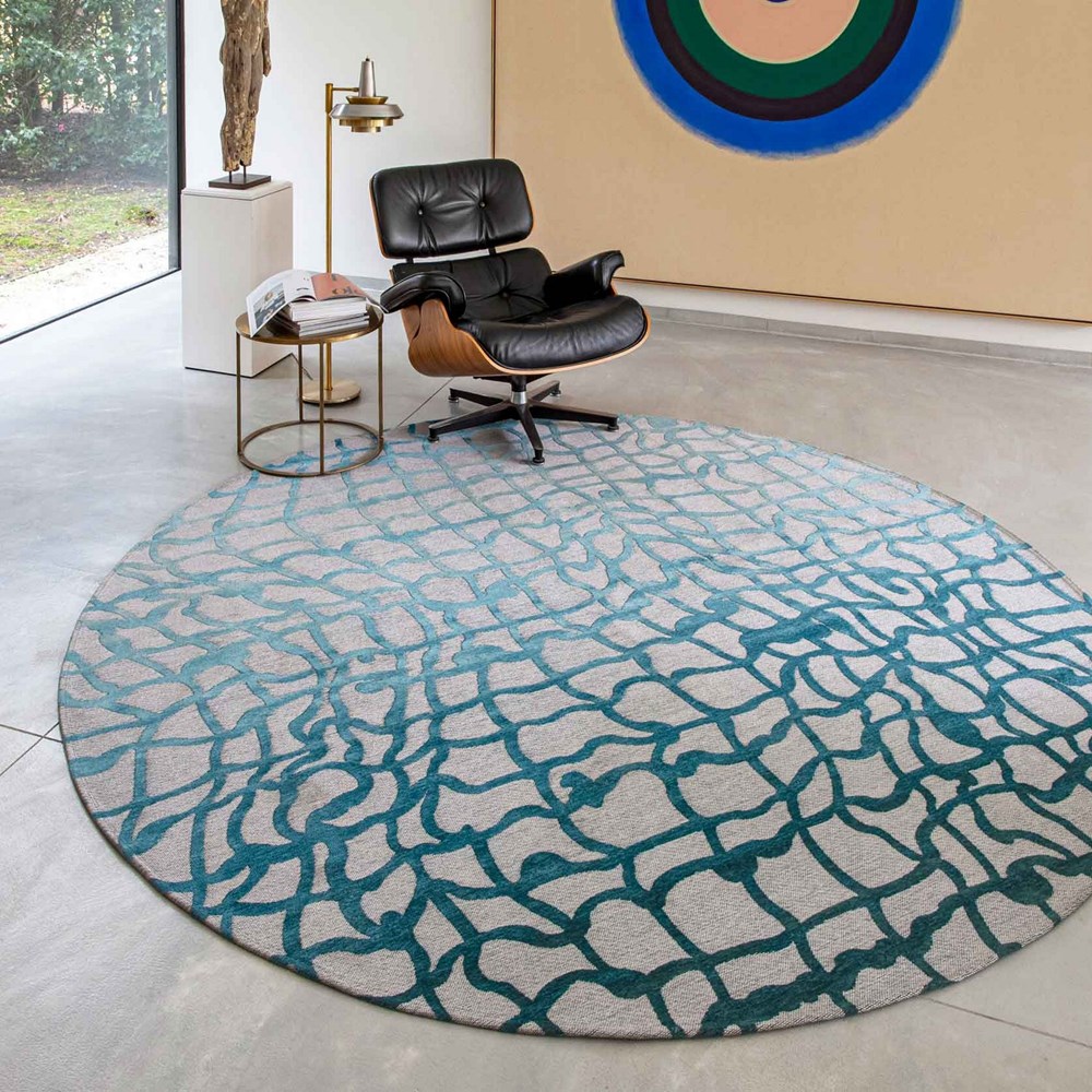 Louis De Poortere Mad Men Dedalo Circle Rugs 9203 in Blue Marine